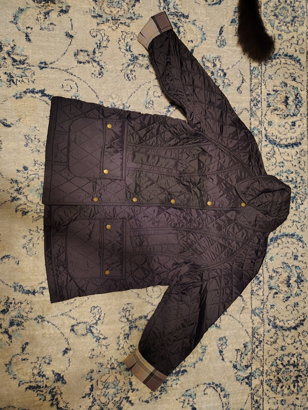 Barbour Quilted Puffer Jacket in Deep Navy with Gold Snap Buttons